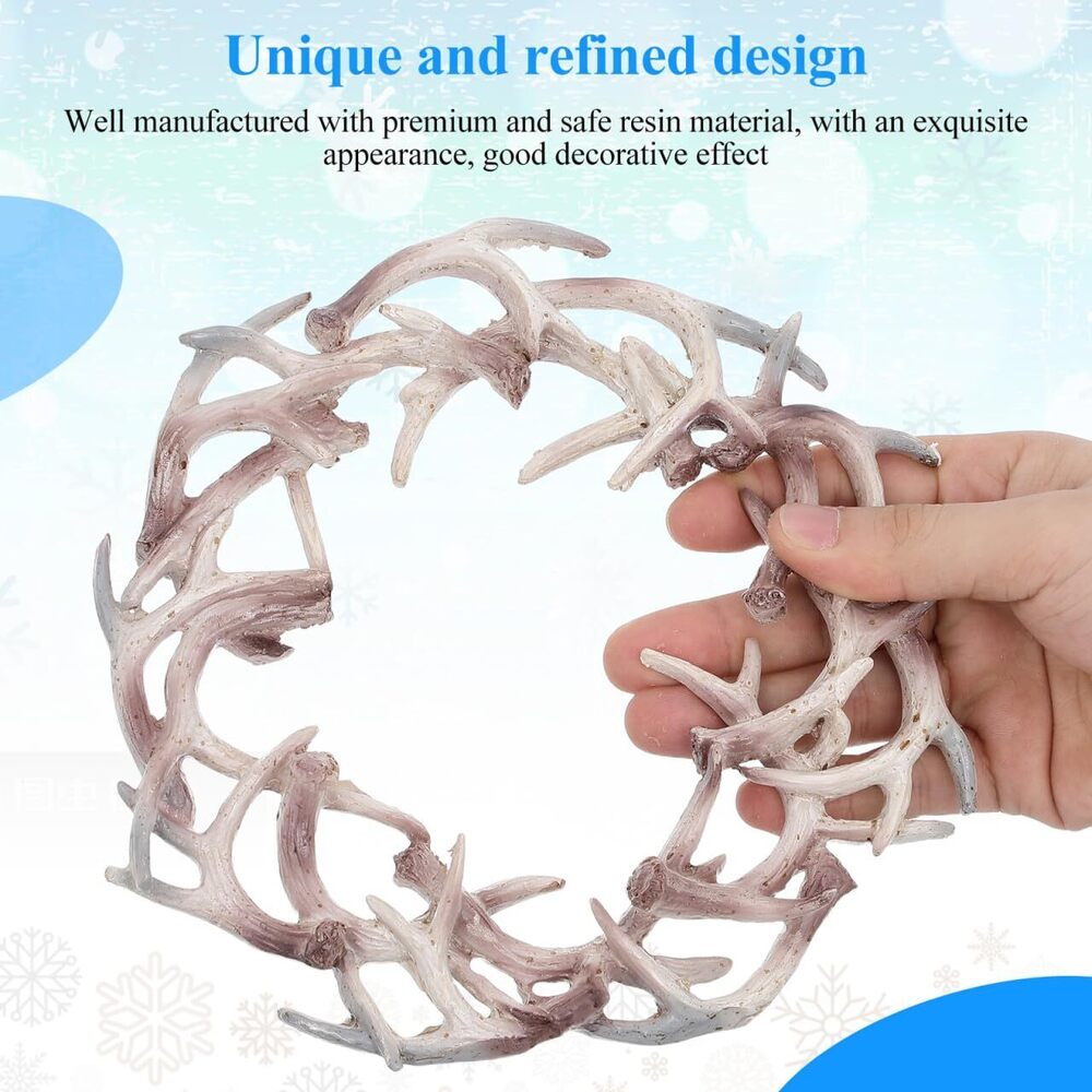 1717 Christmas Deer Antlers Wreath Xmas Front Door Wreath Decoration - Picture 4 of 9